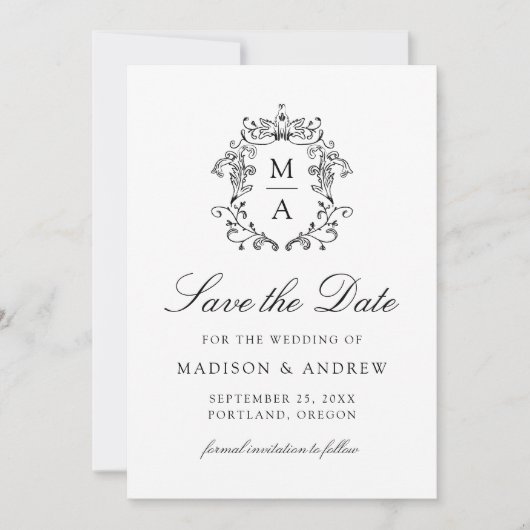 Elegant Black Chinoiserie Floral QR Code Wedding Save The Date (Voorkant)