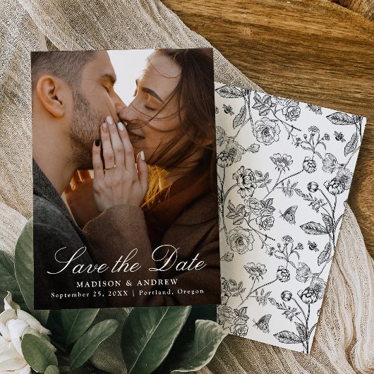 Elegant Black Chinoiserie Photo Wedding Save The Date