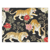 Elegant Black Chinoiserie Tiger and Peony Pattern Tafelkleed (Voorkant (Horizontaal))