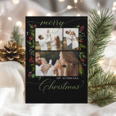 Elegant Black Christmas Greenery Wreath 4 Photo Feestdagenkaart