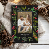 Elegant Black Christmas Greenery Wreath 4 Photo Feestdagenkaart