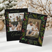 Elegant Black Christmas Greenery Wreath 4 Photo Feestdagenkaart