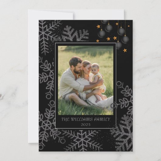 Elegant Black Christmas Greenery Wreath 4 Photo Ho Feestdagenkaart (Voorkant)