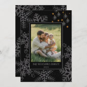 Elegant Black Christmas Greenery Wreath 4 Photo Ho Feestdagenkaart (Voorkant / Achterkant)