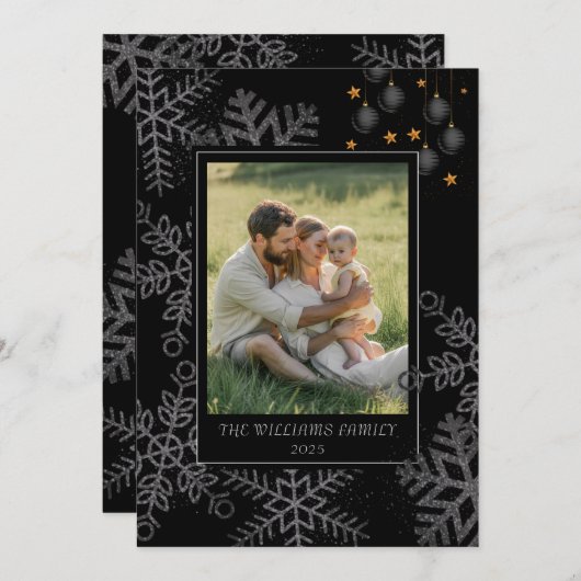 Elegant Black Christmas Greenery Wreath 4 Photo Ho Feestdagenkaart (Voorkant / Achterkant)