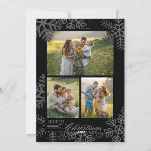 Elegant Black Christmas Greenery Wreath 4 Photo Ho Feestdagenkaart (Achterkant)