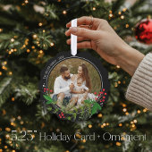 Elegant Black Christmas Greenery Wreath Photo Ornament Kaart