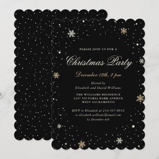 Elegant Black Christmas Party Kaart (Voorkant / Achterkant)