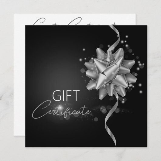 Elegant Black Classy Luminous Silver Bow-kaartje (Voorkant / Achterkant)