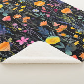 Elegant black colorful wildflowers watercolor sherpa deken (3/4)