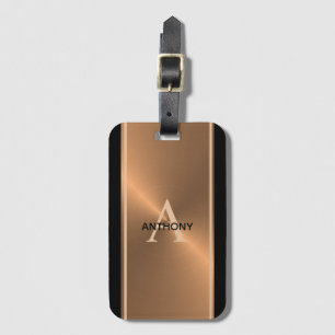 Elegant Black Copper Monogram Name Mannen Bagagelabel
