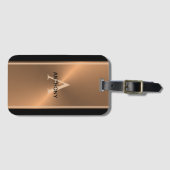 Elegant Black Copper Monogram Name Mannen Bagagelabel (Voorkant (horizontaal))