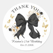 Elegant Black Coquette Bow Wildflowers Thank you Ronde Sticker (Voorkant)