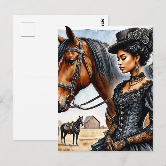Elegant Black Cowgirl With Horse Postcard Briefkaart (Voorkant / Achterkant)