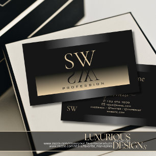 Elegant Black Cream Gradiënt Monogram Dark Shimme Visitekaartje