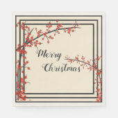 Elegant Black & Cream met Red Berries Kerstmis Servet (Voorkant)