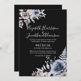 Elegant Black Cream Waterverf Floral Wedding Kaart