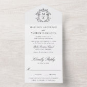 Elegant Black Crest Chinoiserie Monogram Wedding All In One Uitnodiging (Binnen)