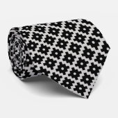 Elegant Black Cross Geometric Pattern op Grey Stropdas (Opgerold)