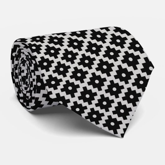 Elegant Black Cross Geometric Pattern op Grey Stropdas (Opgerold)