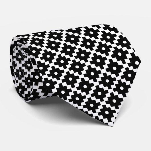 Elegant Black Cross Geometric Pattern op White Nec Stropdas (Opgerold)