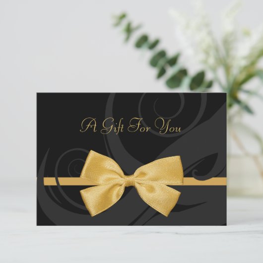 Elegant Black Curls Faux Gold Bow Cadeaubon (Staand voorkant)