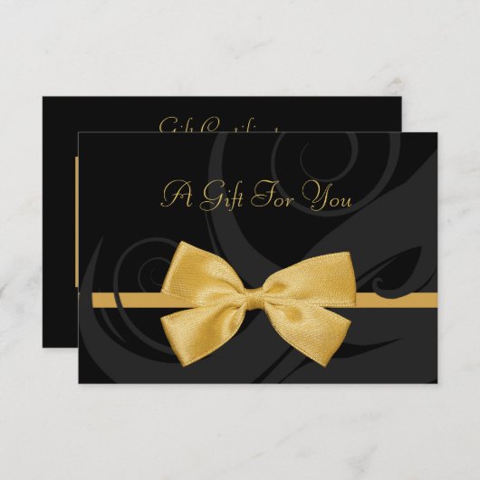 Elegant Black Curls Faux Gold Bow Cadeaubon (Voorkant / Achterkant)