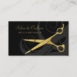Elegant Black Curls Faux Gold Scissors Hair Salon Afsprakenkaartje