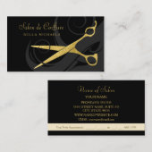 Elegant Black Curls Faux Gold Scissors Hair Salon Afsprakenkaartje (Voorkant / Achterkant)