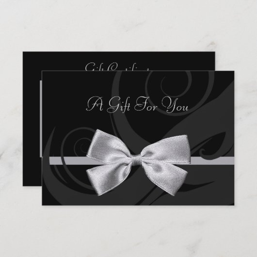 Elegant Black Curls Silver Bow Cadeaucertificaat (Voorkant / Achterkant)