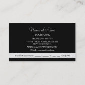 Elegant Black Curls Silver Scissors Hair Salon Afsprakenkaartje (Achterkant)