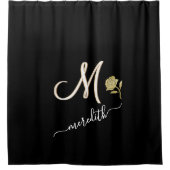Elegant Black Custom Monogram Name Roos Douchegordijn (Voorkant)