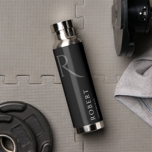 Elegant Black Custom Name & Monogram Water Flacon Waterfles (Gym)