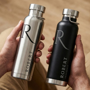 Elegant Black Custom Name & Monogram Water Flacon Waterfles