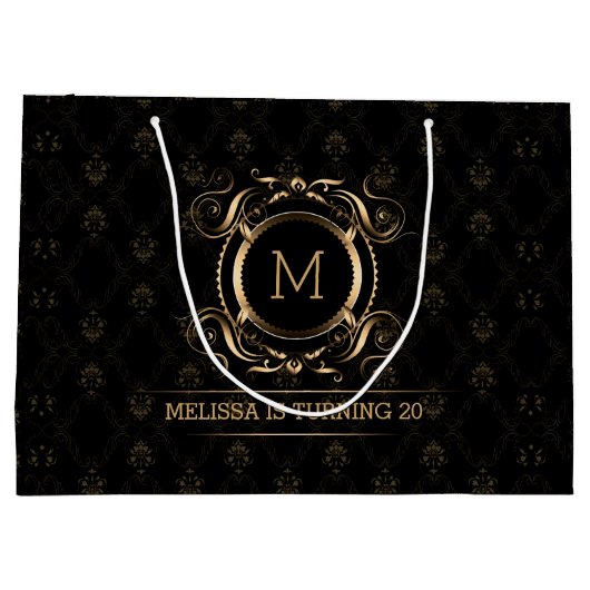 Elegant Black Damascus met Gold Lijst, gemiddeld c Groot Cadeauzakje (Achterkant)