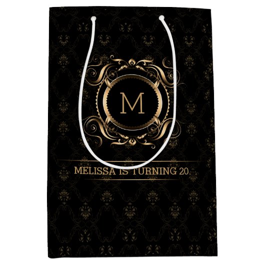 Elegant Black Damascus met Gold Lijst Medium Cadeauzakje (Voorkant)