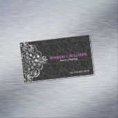 Elegant Black Damascus Silver Metallic  kant Magnetisch Visitekaartje (Voorbeeld)