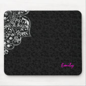 Elegant Black Damascus Silver Metallic  kant Muismat (Voorkant)