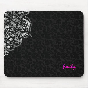 Elegant Black Damascus Silver Metallic kant Muismat