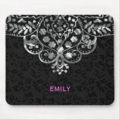 Elegant Black Damascus Silver Metallic kant Muismat (Voorkant)