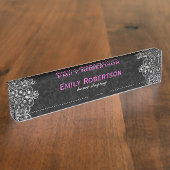 Elegant Black Damascus Silver Metallic  kant Naambordje (Zijkant)