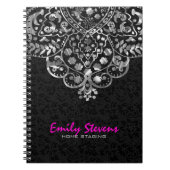Elegant Black Damascus Silver Metallic  kant Notitieboek (Voorkant)