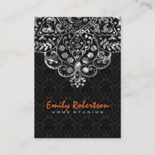 Elegant Black Damascus Silver Metallic kant Visitekaartje