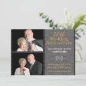 Elegant Black Damask 50th Wedding Jubileum (Staand voorkant)