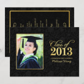 Elegant Black Damask and Gold Class of 2013 Kaart (Voorkant / Achterkant)