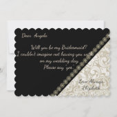 Elegant Black, Damask Bridesmaid Kaart (Achterkant)