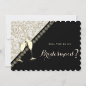 Elegant Black, Damask Bridesmaid Kaart (Voorkant)