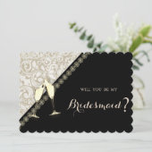Elegant Black, Damask Bridesmaid Kaart (Staand voorkant)