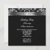 Elegant Black Damask Brocade Silver Birthday Party Kaart (Achterkant)