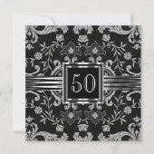Elegant Black Damask Brocade Silver Birthday Party Kaart (Voorkant)
